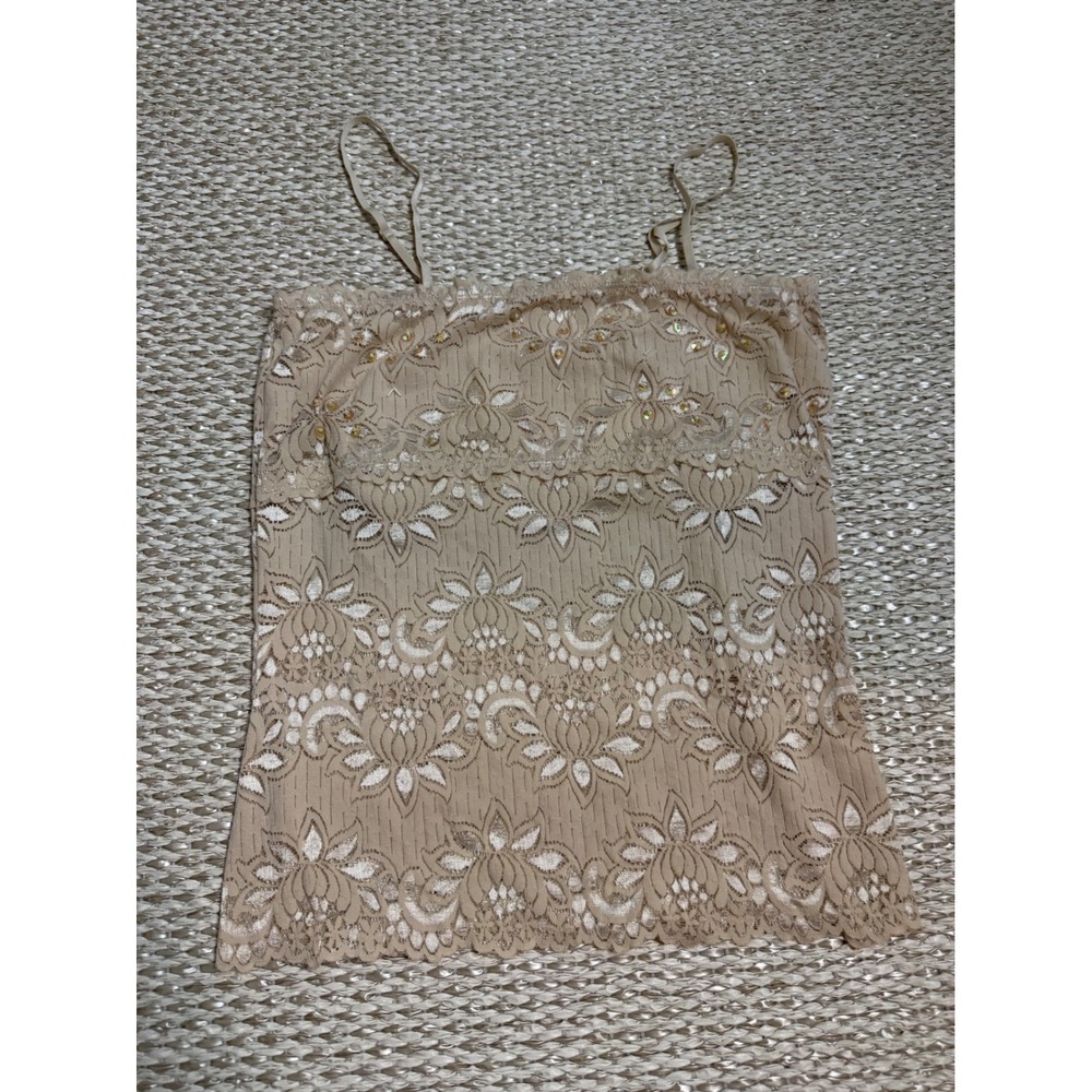 No Boundaries vintage lace Cami Top Sequin Embellished Nude Y2K festival m